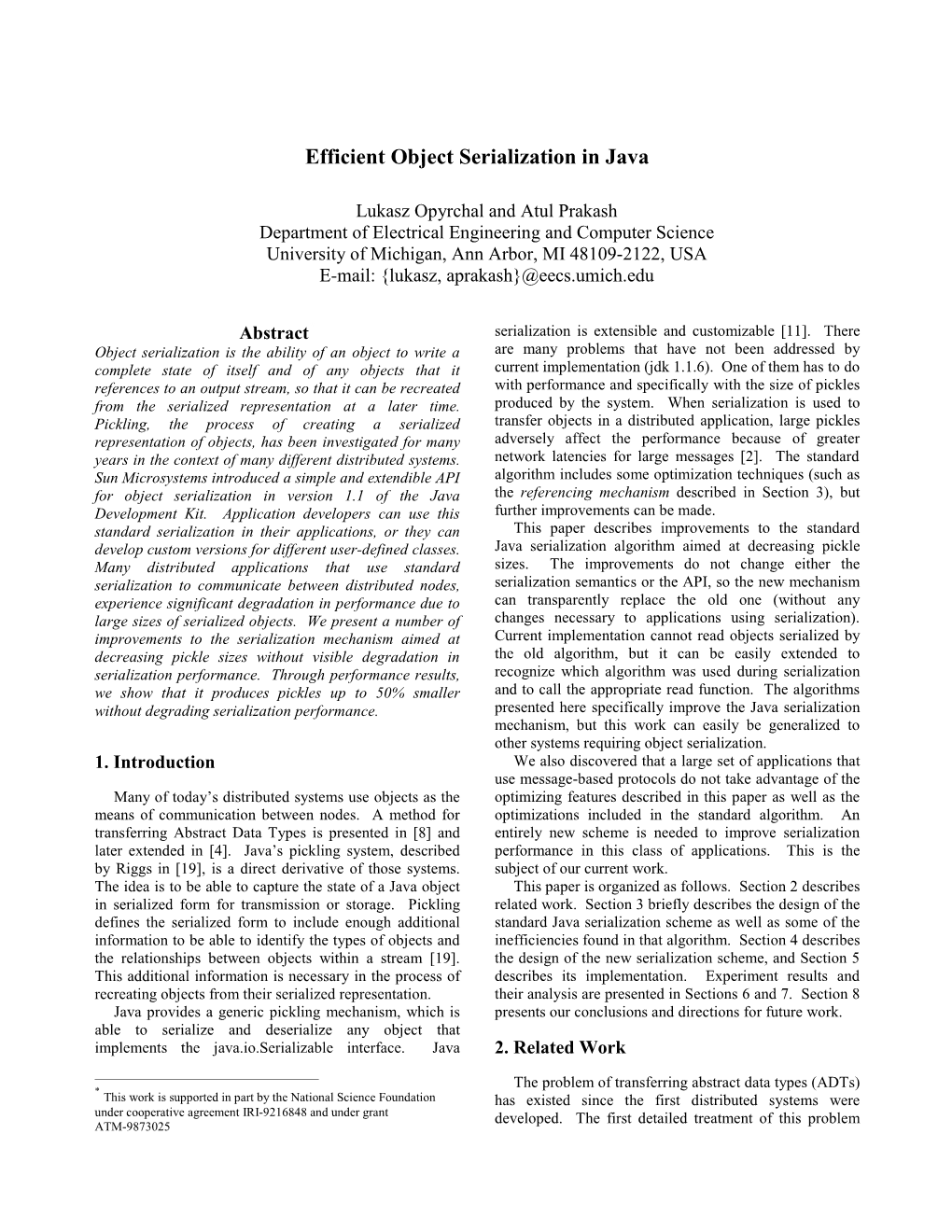 Efficient Object Serialization in Java