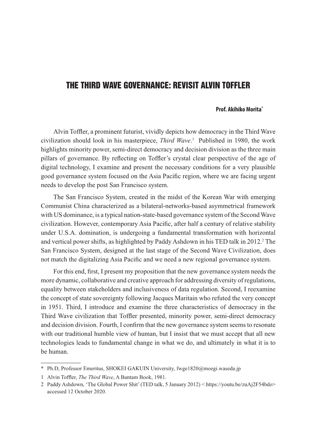 The Third Wave Governance: Revisit Alvin Toffler