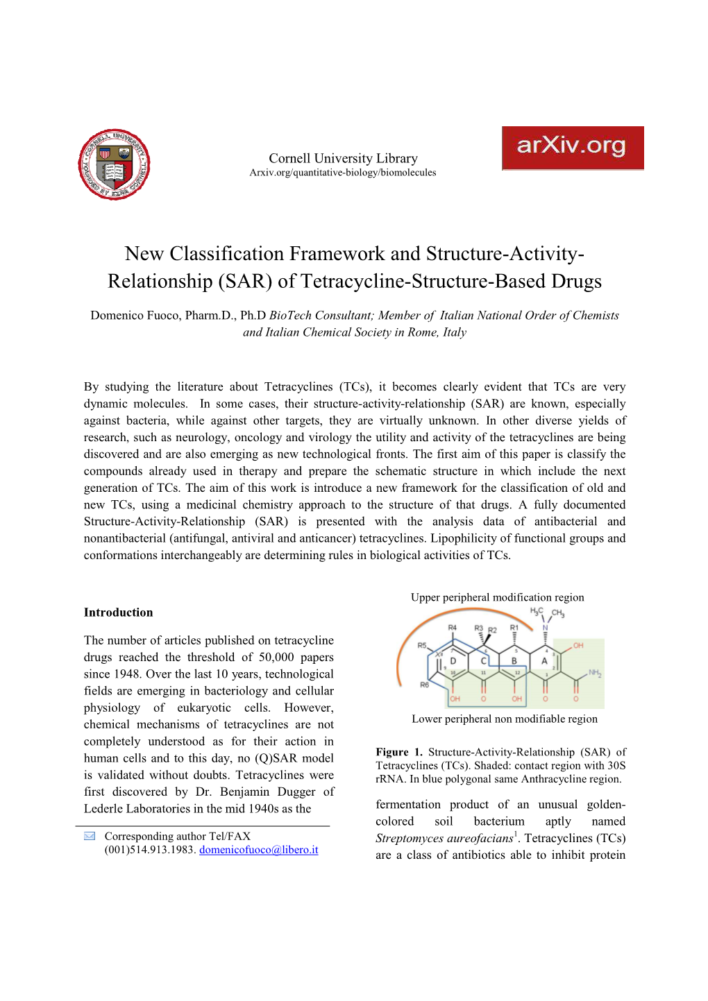 New Classification Framework of Tetracyclines And