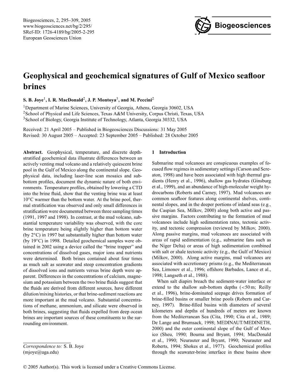 Geophysical and Geochemical Signatures of Gulf of Mexico Seaﬂoor Brines