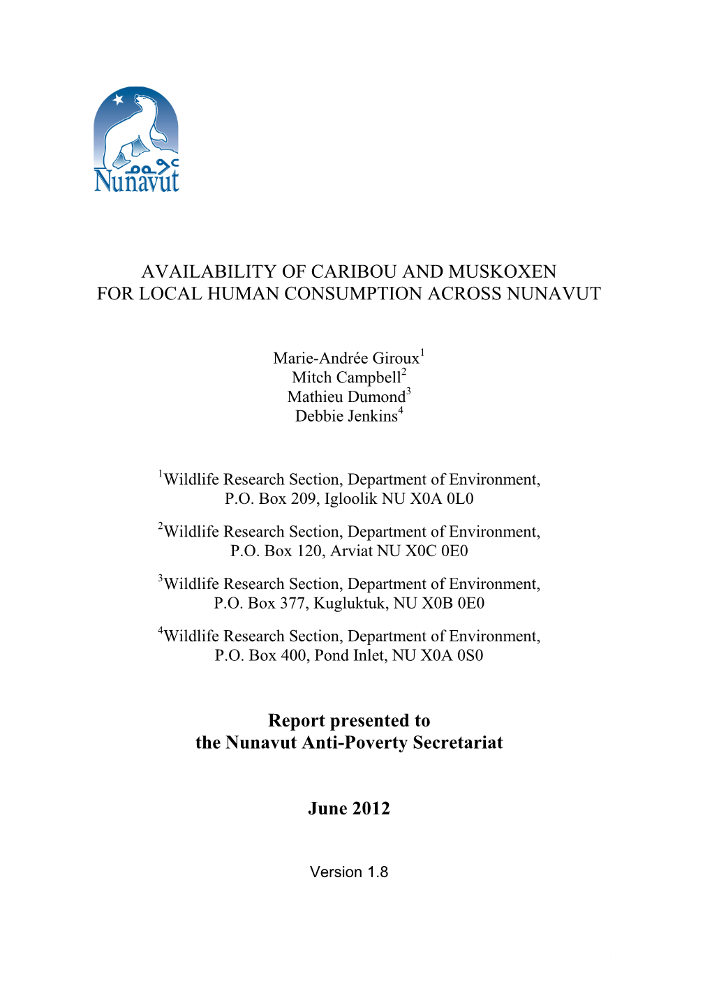 Availability of Caribou and Muskoxen for Local Human Consumption Across Nunavut