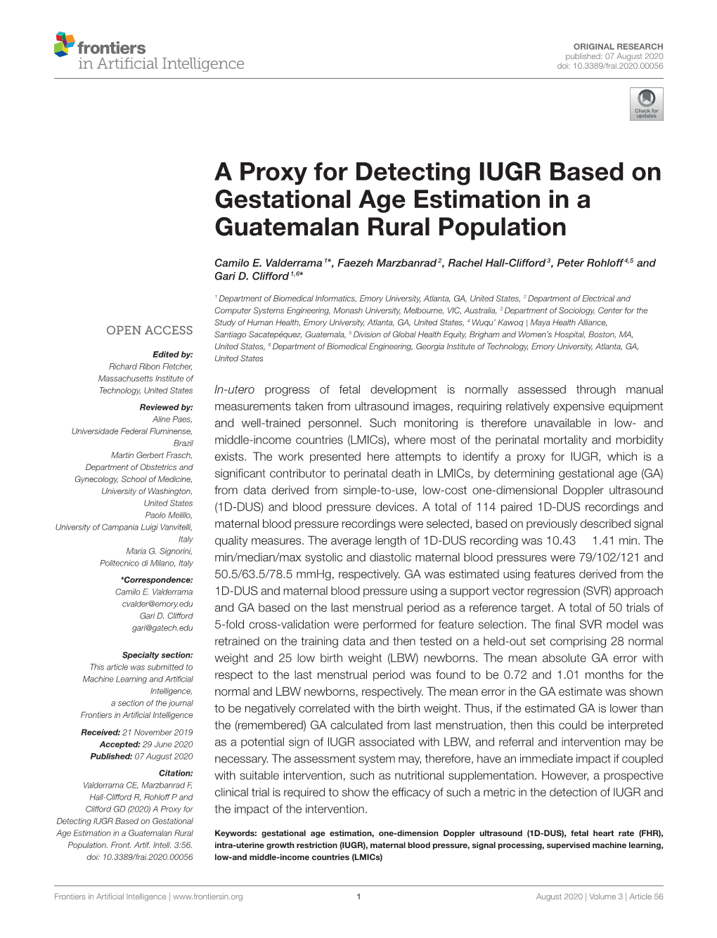 A Proxy for Detecting IUGR Based on Gestational Age Estimation in a Guatemalan Rural Population