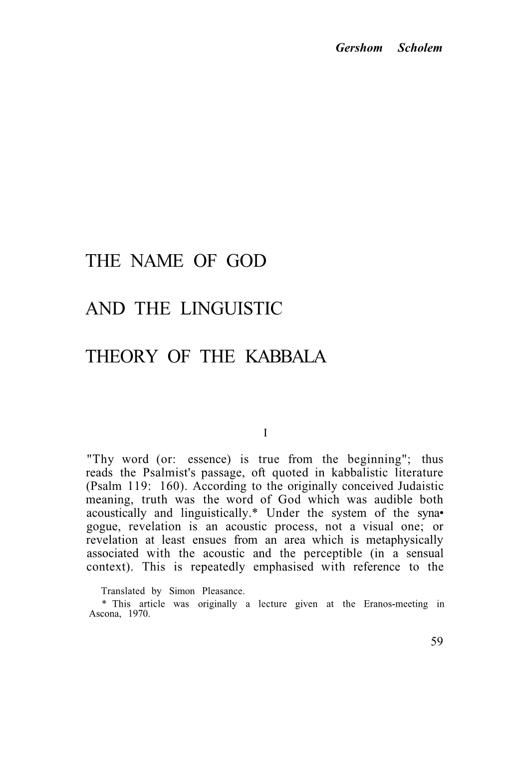 The Name of God and the Linguistic Theory of the Kabbala II