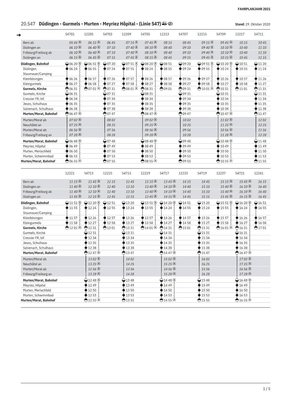 20.547 Düdingen - Gurmels - Murten - Meyriez Hôpital - (Linie 547) Stand: 29