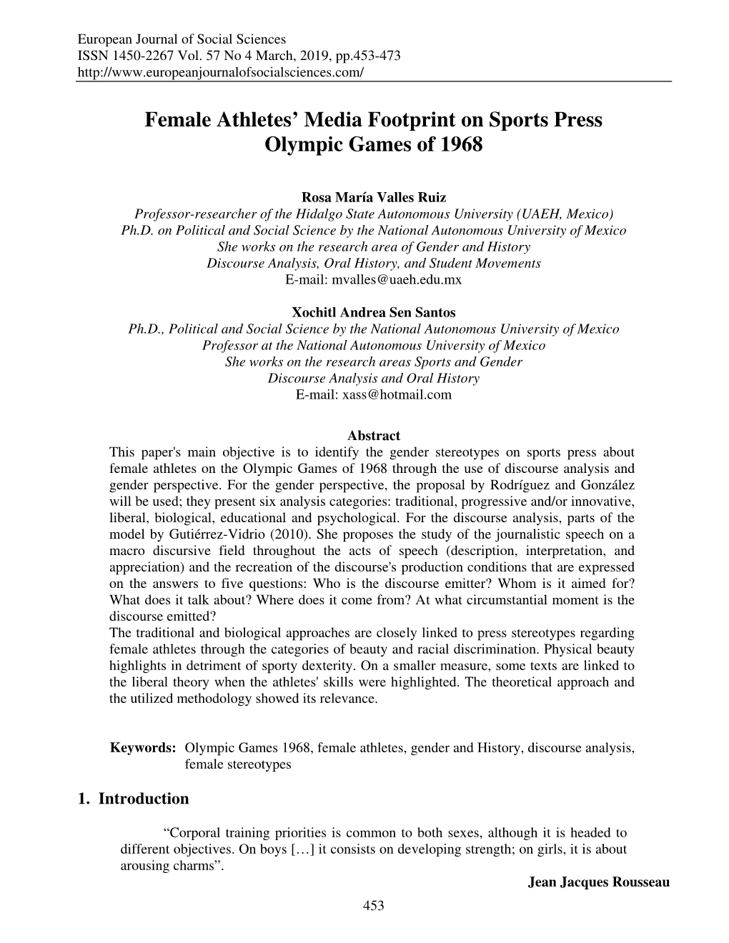 Female Athletes' Media Footprint on Sports Press Olympic Games of 1968