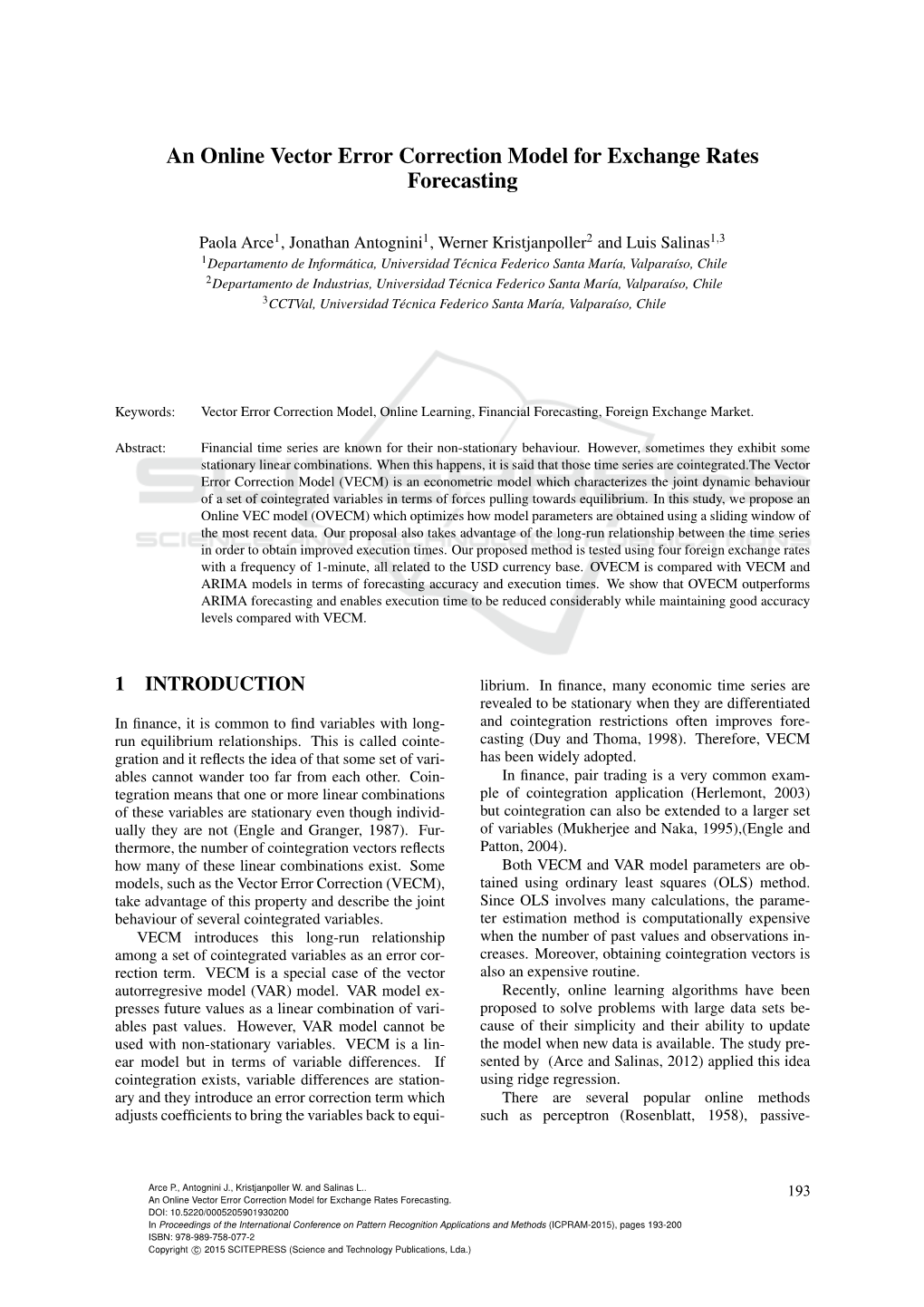 An Online Vector Error Correction Model for Exchange Rates Forecasting