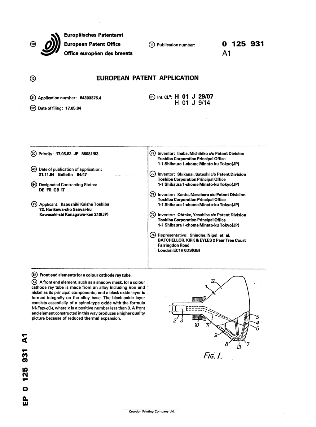 Front End Elements for a Colour Cathode Ray Tube