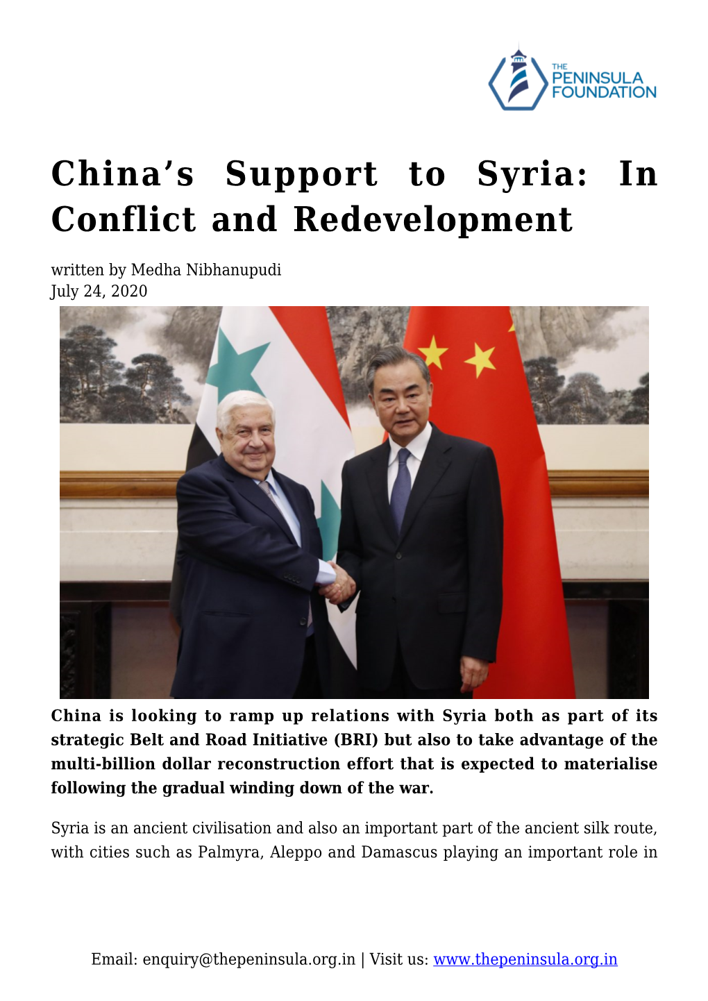 China's Support to Syria: in Conflict and Redevelopment