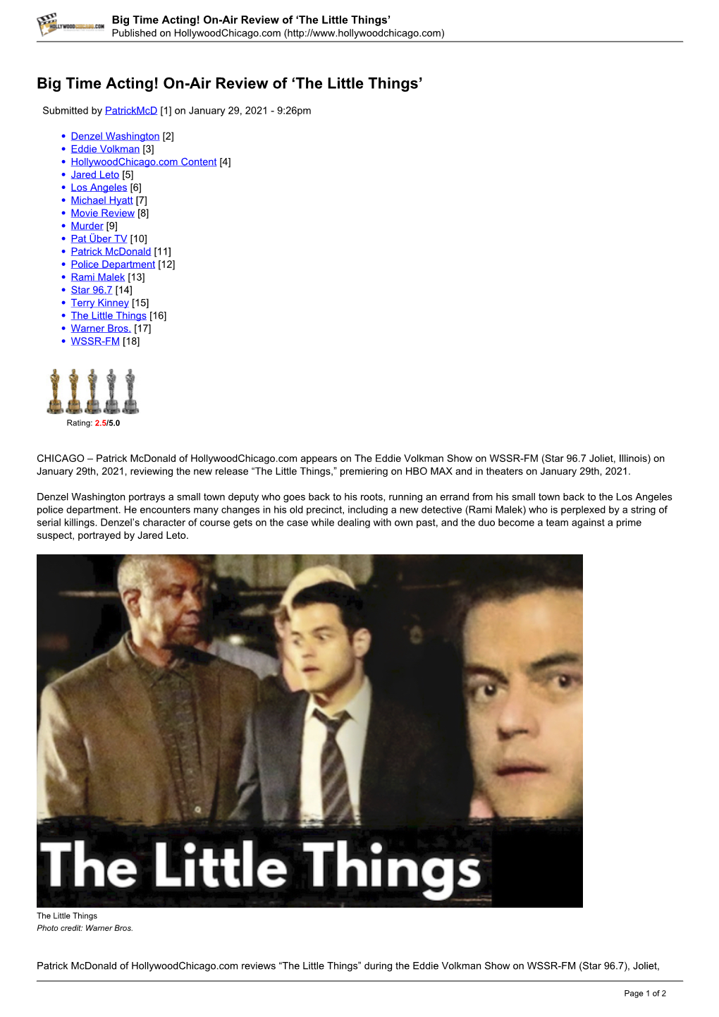 Big Time Acting! On-Air Review of 'The Little Things'