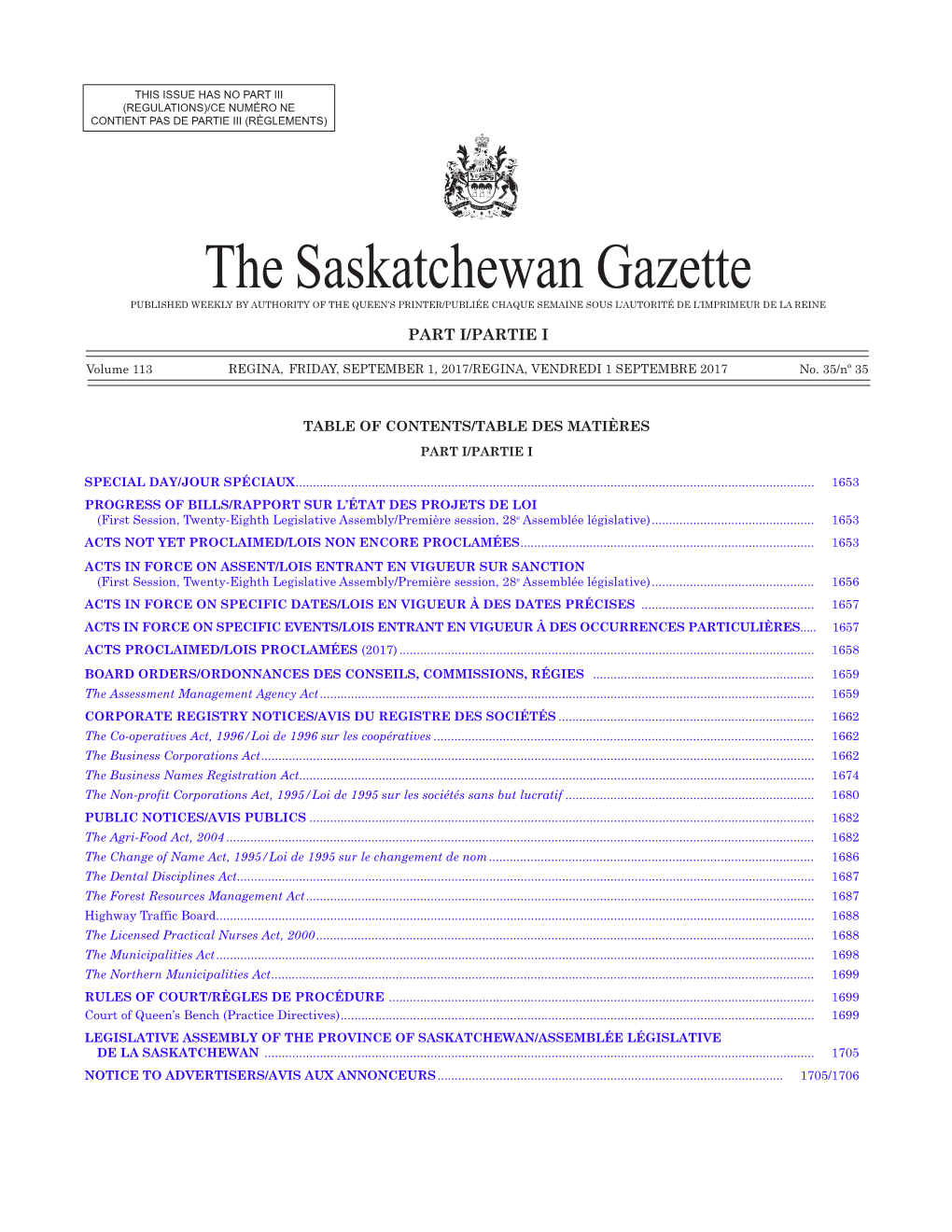 Gazette Part I, September 1, 2017