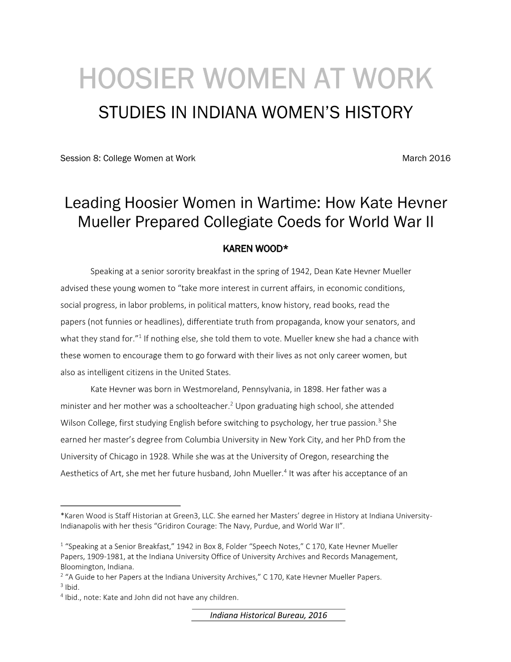 Hoosier Women at Work Studies in Indiana Women’S History