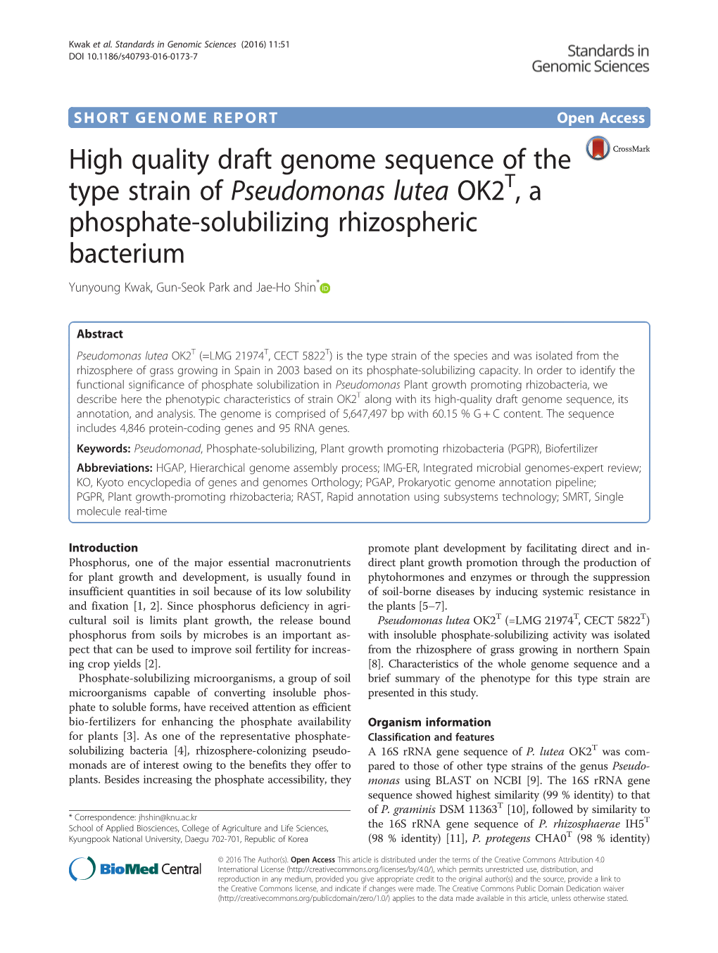 High Quality Draft Genome Sequence of the Type Strain of Pseudomonas