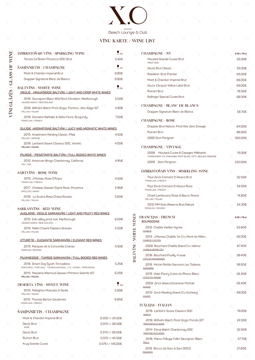 Vīni Glāzēs / Gla Ss of W Ine Vīnu Karte / Wine List