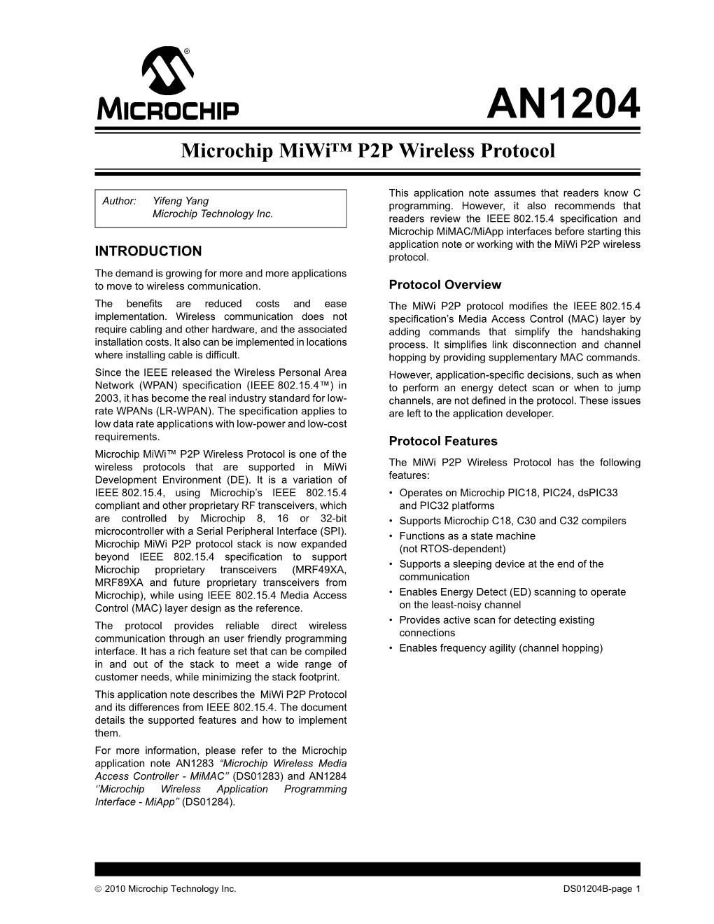 Microchip Miwi P2P Wireless Protocol