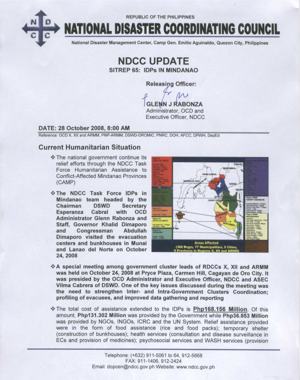 Sitrep 65 NDCC Update Idps in Mindanao.Mdi