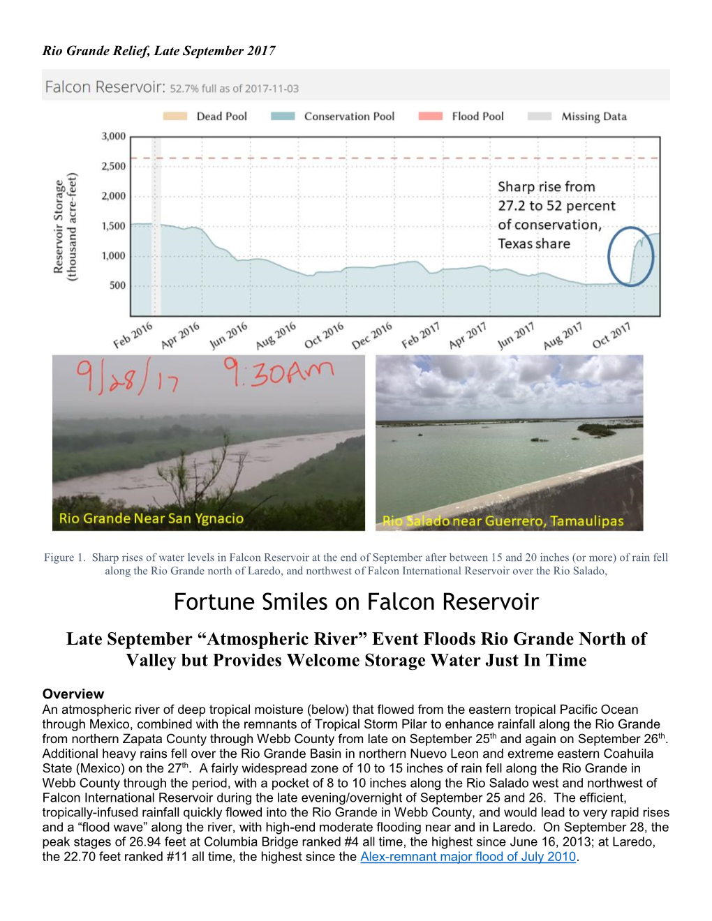 Fortune Smiles on Falcon Reservoir Late September “Atmospheric River” Event Floods Rio Grande North of Valley but Provides Welcome Storage Water Just in Time