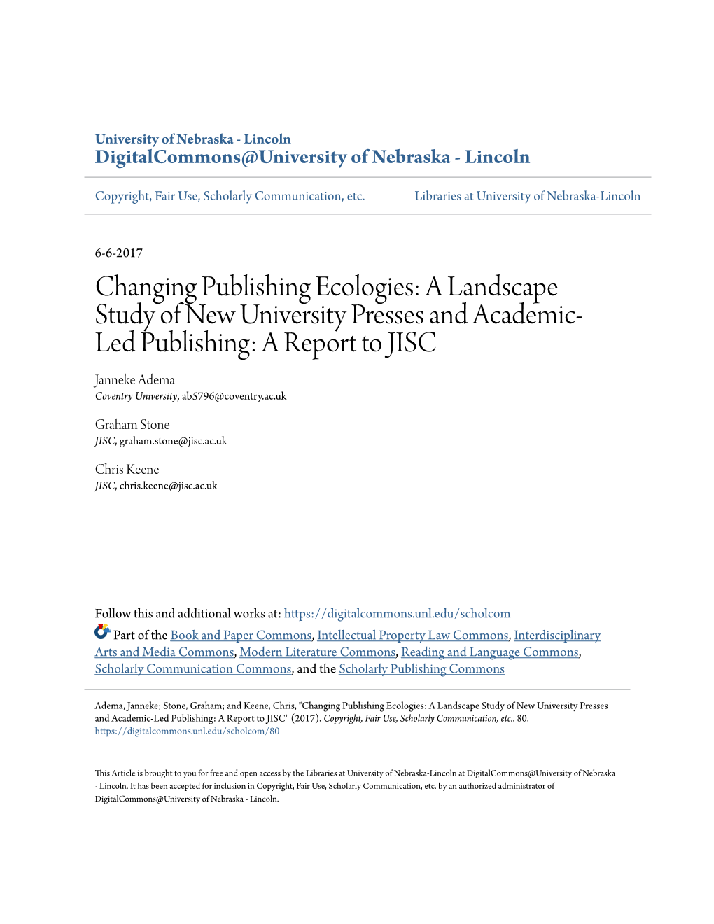 Changing Publishing Ecologies: a Landscape Study of New University