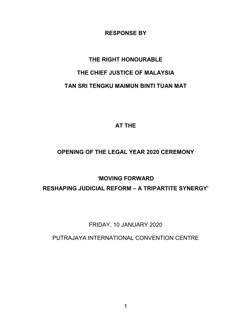 CHIEF JUSTICE of MALAYSIA's OLY SPEECH 2020.Pdf