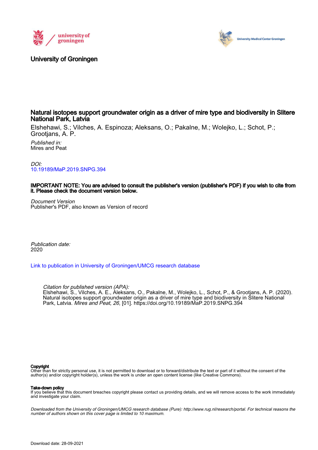 University of Groningen Natural Isotopes Support Groundwater Origin