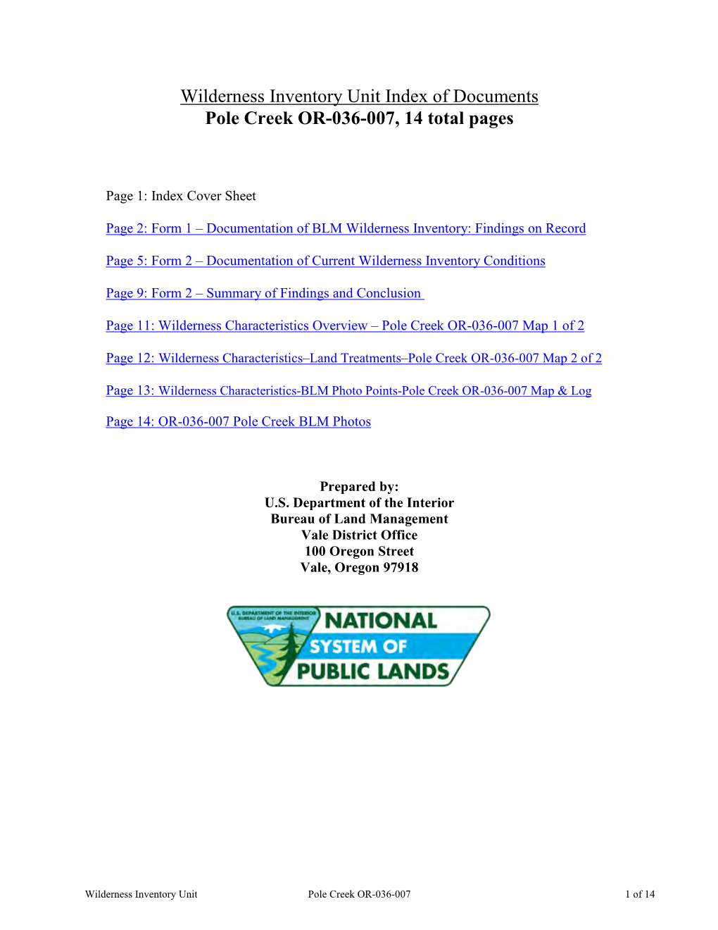 Pole Creek OR-036-007, 14 Total Pages