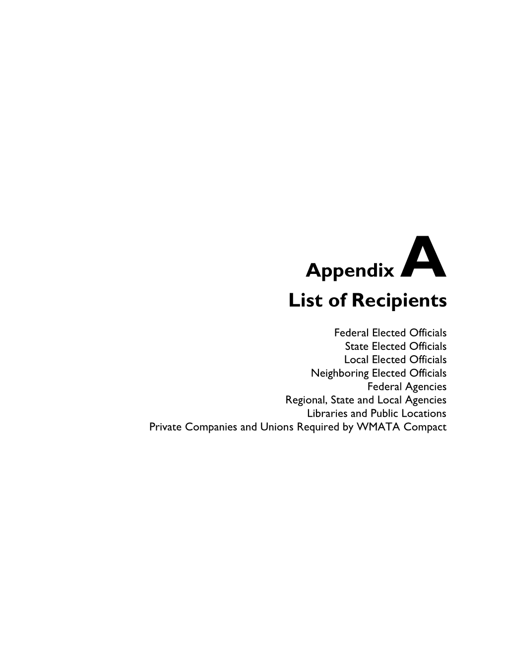 Appendix a List of Recipients