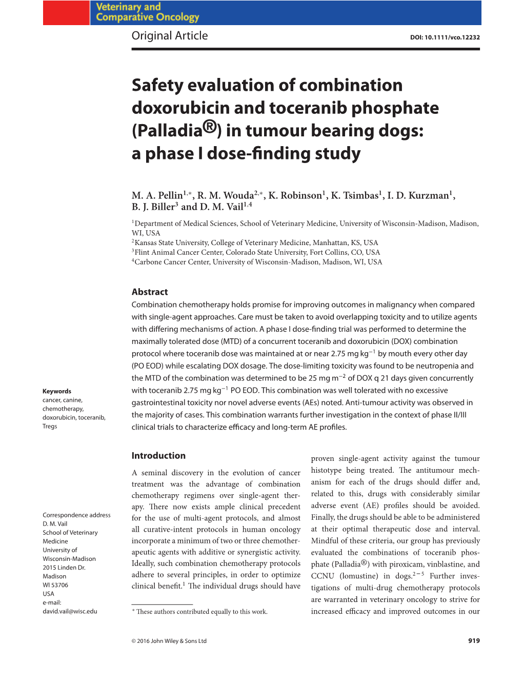 Safety Evaluation of Combination Doxorubicin and Toceranib Phosphate (Palladia®) in Tumour Bearing Dogs: a Phase I Dose-ﬁnding Study