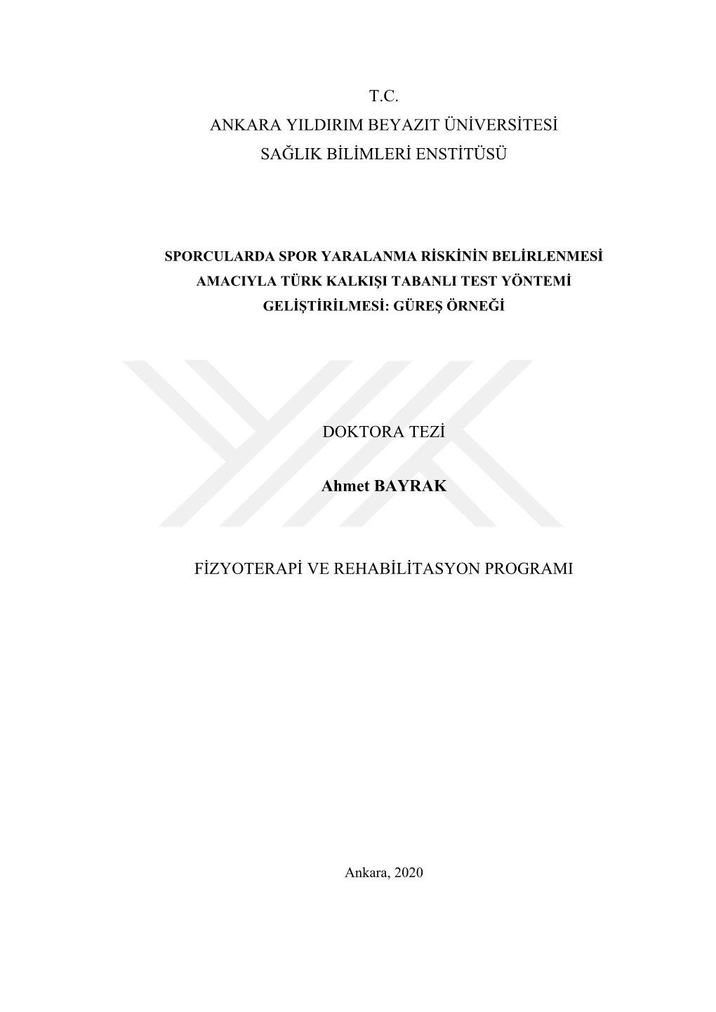 T.C. ANKARA YILDIRIM BEYAZIT ÜNİVERSİTESİ SAĞLIK BİLİMLERİ ENSTİTÜSÜ DOKTORA TEZİ Ahmet BAYRAK FİZYOTERAPİ VE REHA