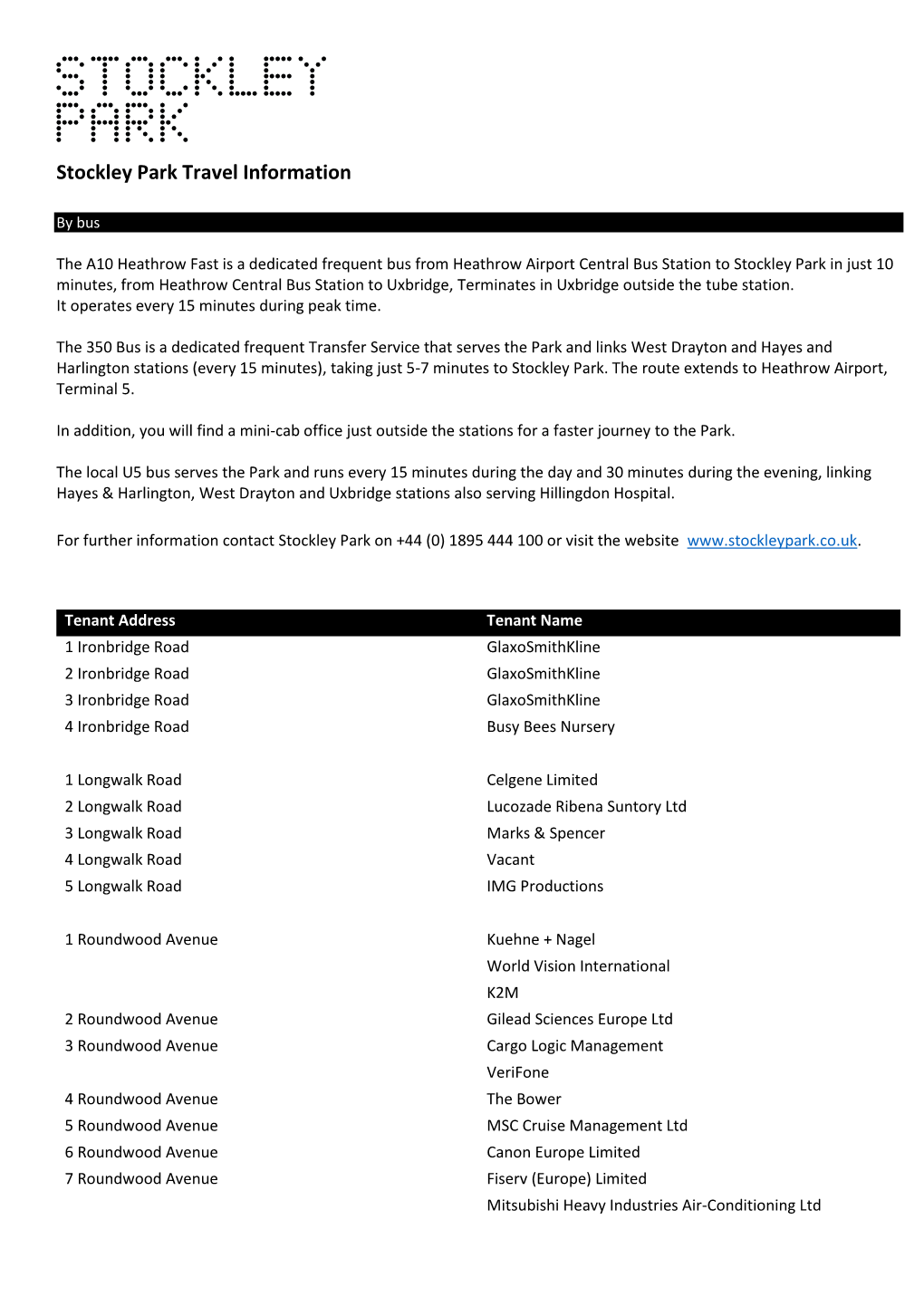 Stockley Park Travel Information