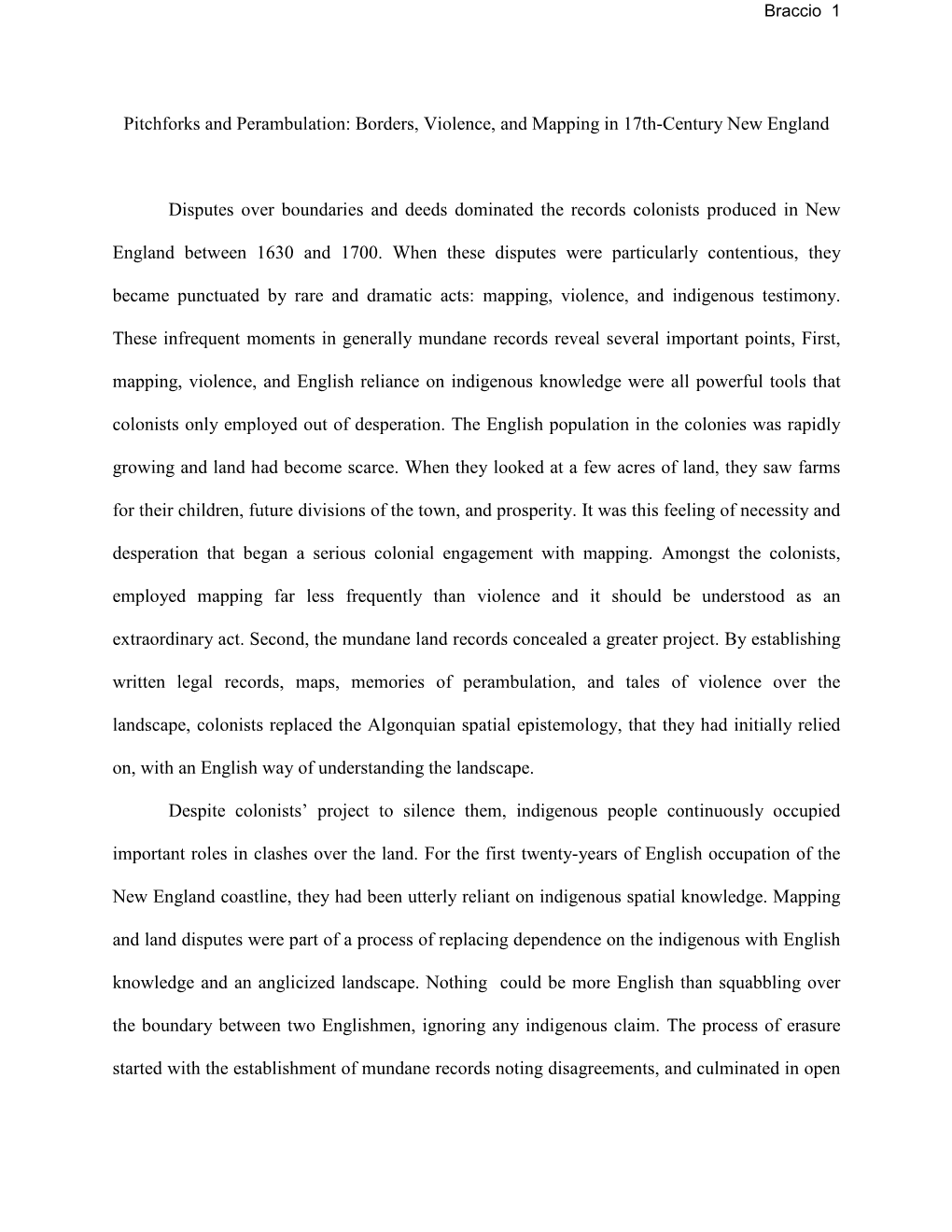 Pitchforks and Perambulation: Borders, Violence, and Mapping in 17Th-Century New England