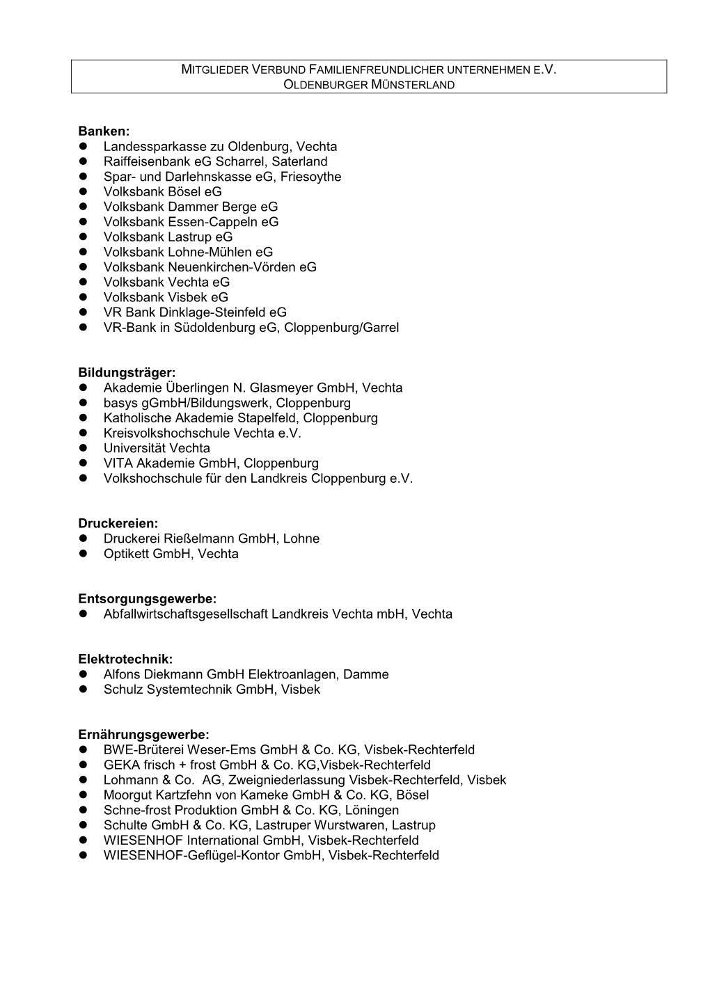 Mitglieder Des Verbundes Familienfreundlicher Unternehmen