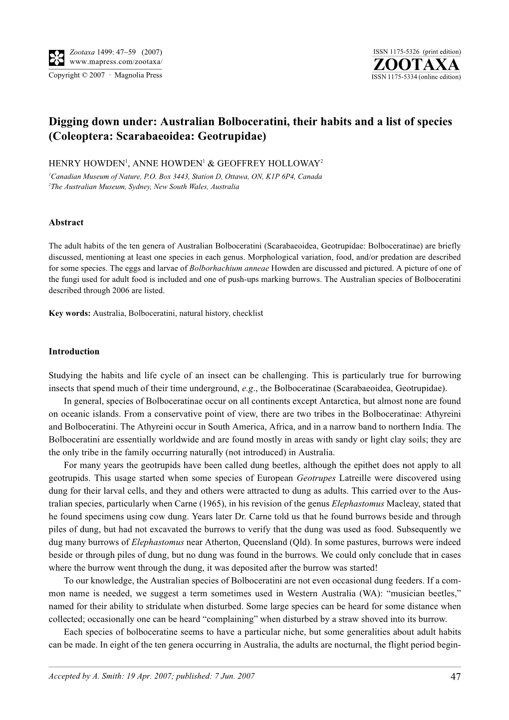 Zootaxa,Digging Down Under: Australian