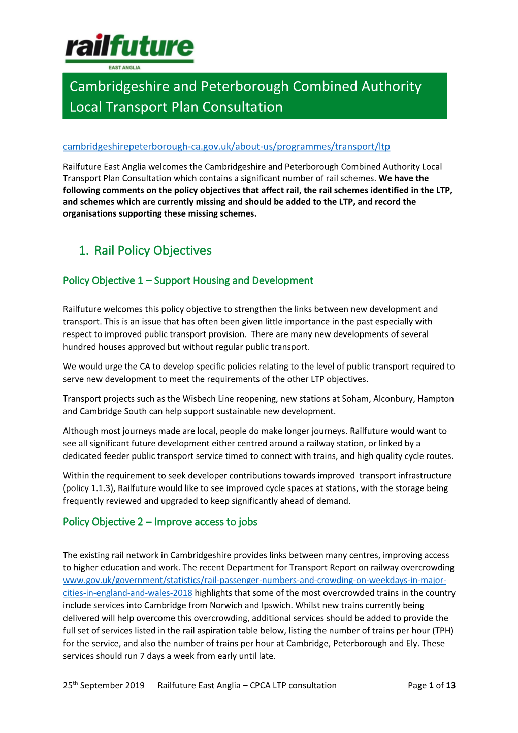 Cambridgeshire and Peterborough Combined Authority Local Transport Plan Consultation Cambridgeshirepeterborough-Ca.Gov.Uk/About-Us/Programmes/Transport/Ltp