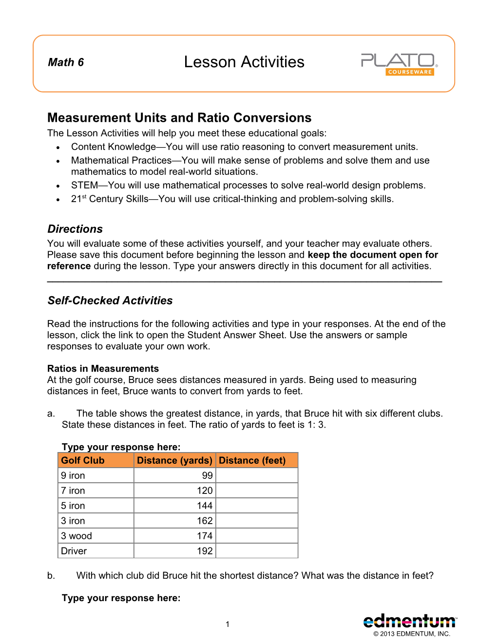 Measurement Units and Ratio Conversions