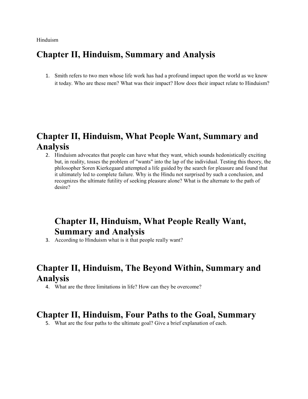 Chapter II, Hinduism, Summary and Analysis