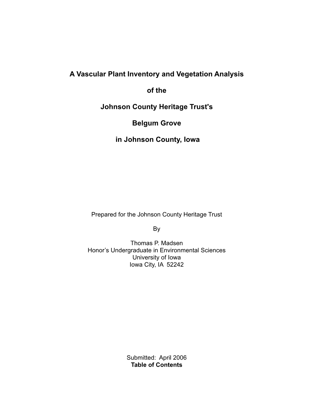 A Vascular Plant Inventory and Vegetation Analysis of the Johnson