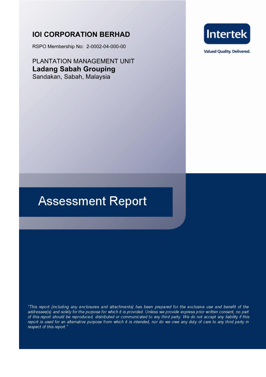 IOI CORPORATION BERHAD Ladang Sabah Grouping
