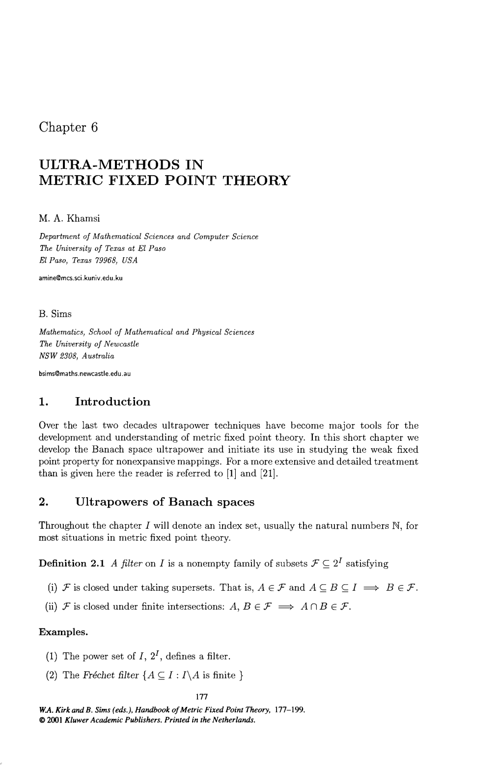 Chapter 6 ULTRA-METHODS in METRIC FIXED POINT THEORY