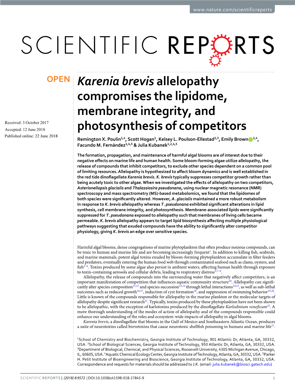 Karenia Brevis Allelopathy Compromises the Lipidome