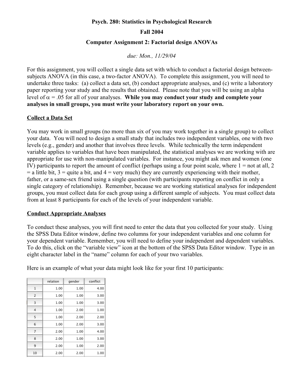 Psych. 280: Statistics in Psychological Research