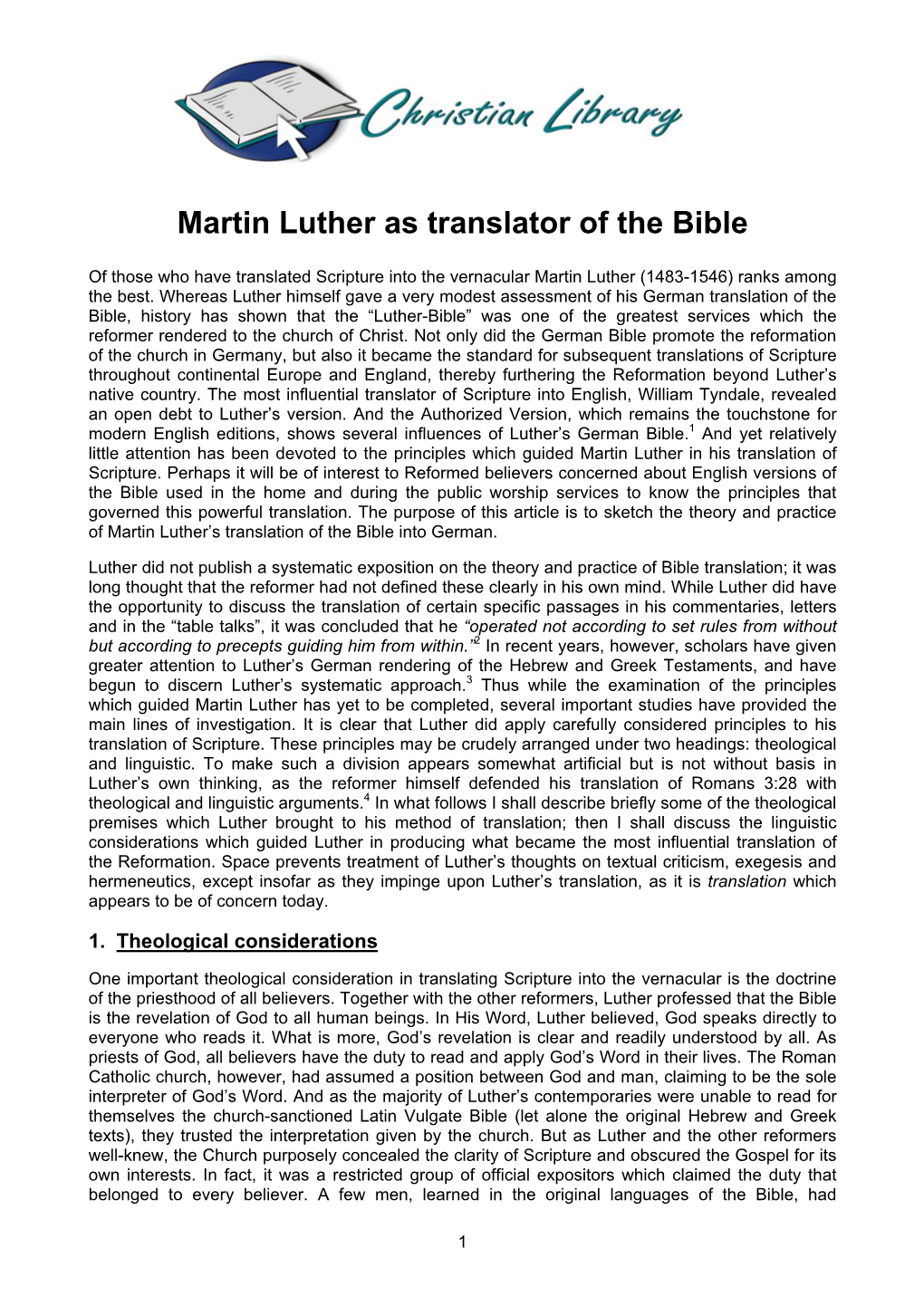 Martin Luther As Translator of the Bible
