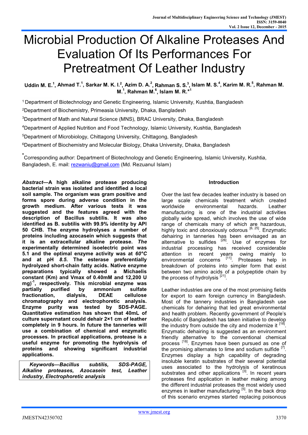 Microbial Production of Alkaline Proteases and Evaluation of Its Performances for Pretreatment of Leather Industry