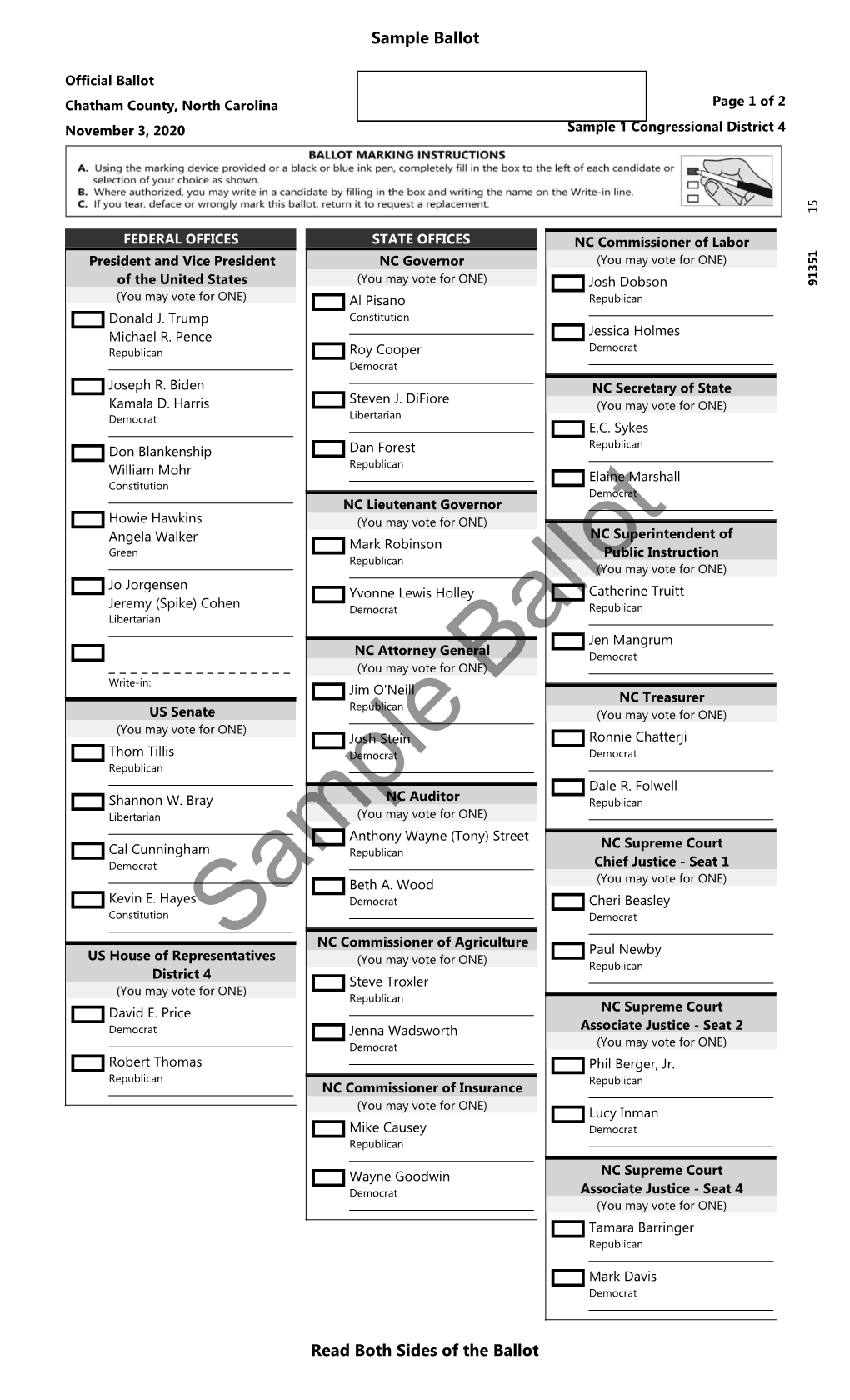 Sample Ballot Read Both Sides of the Ballot