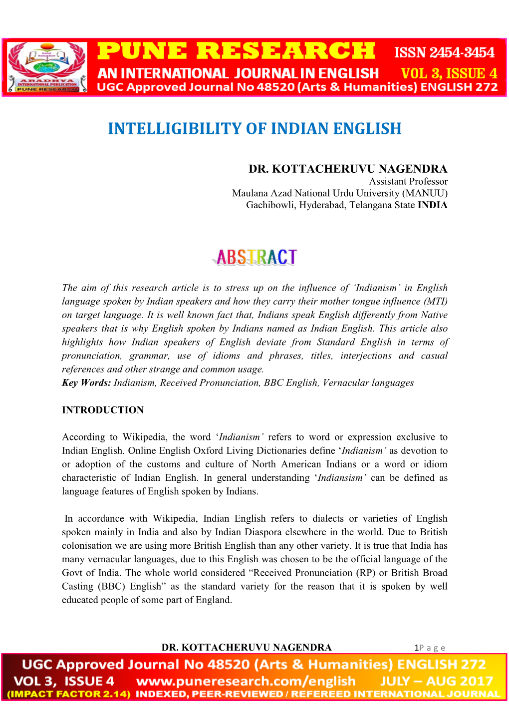 Intelligibility of Indian English