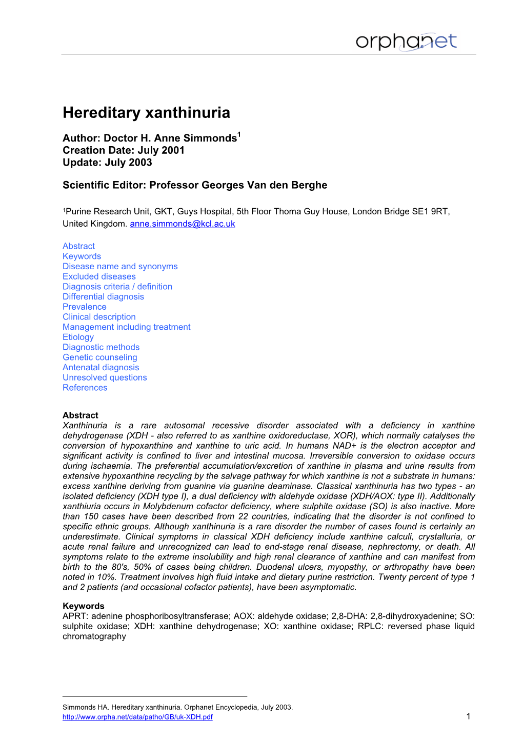 Hereditary Xanthinuria