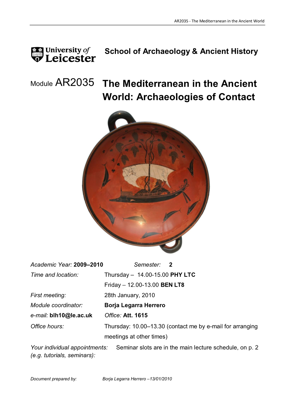 Module AR2035 the Mediterranean in the Ancient World: Archaeologies of Contact