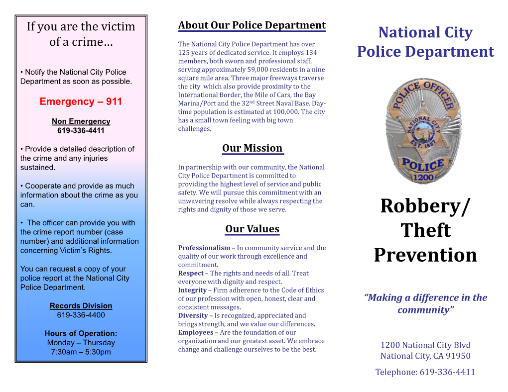 Robbery/ Theft Prevention