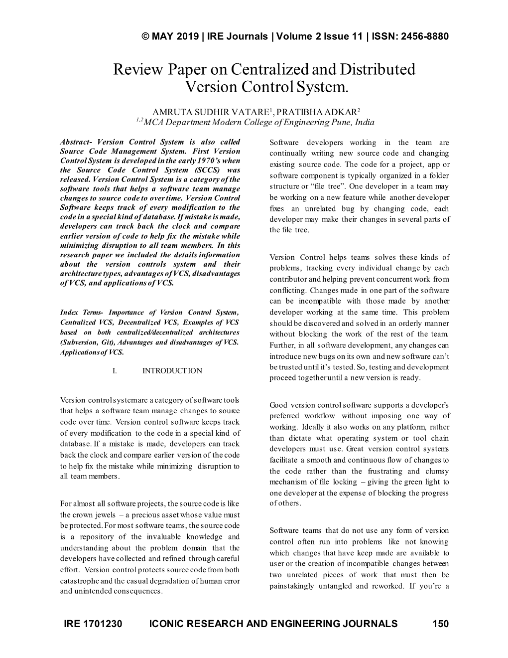 Review Paper on Centralized and Distributed Version Control System