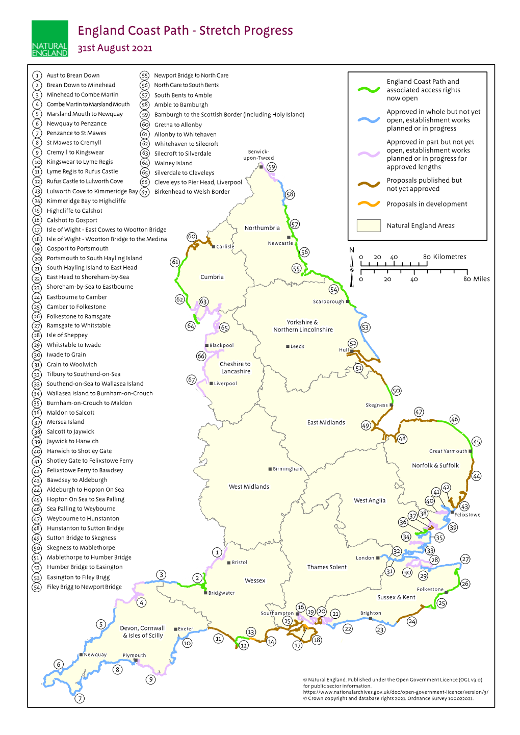 England Coast Path - Stretch Progress 31St August 2021