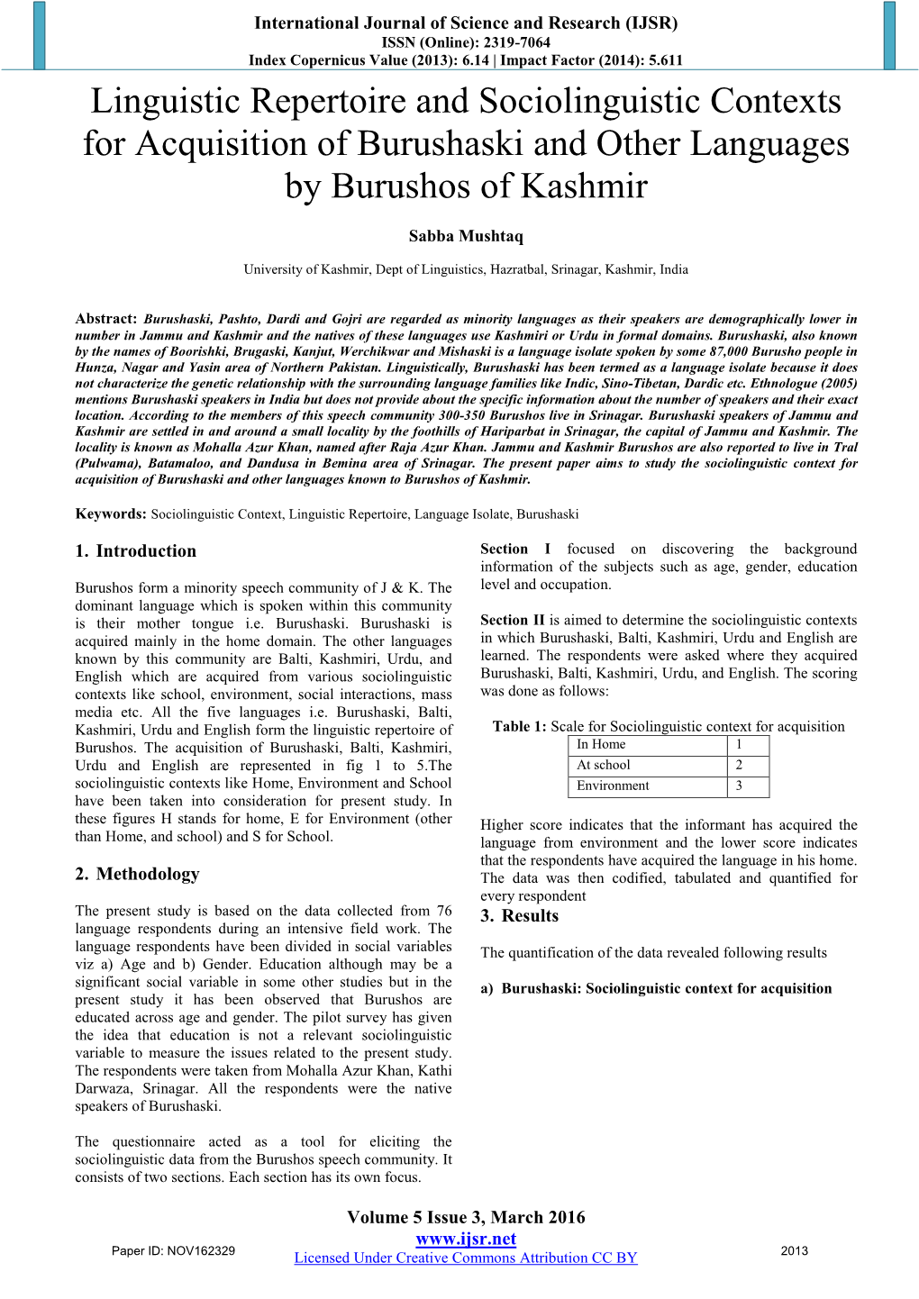 Linguistic Repertoire and Sociolinguistic Contexts for Acquisition of Burushaski and Other Languages by Burushos of Kashmir