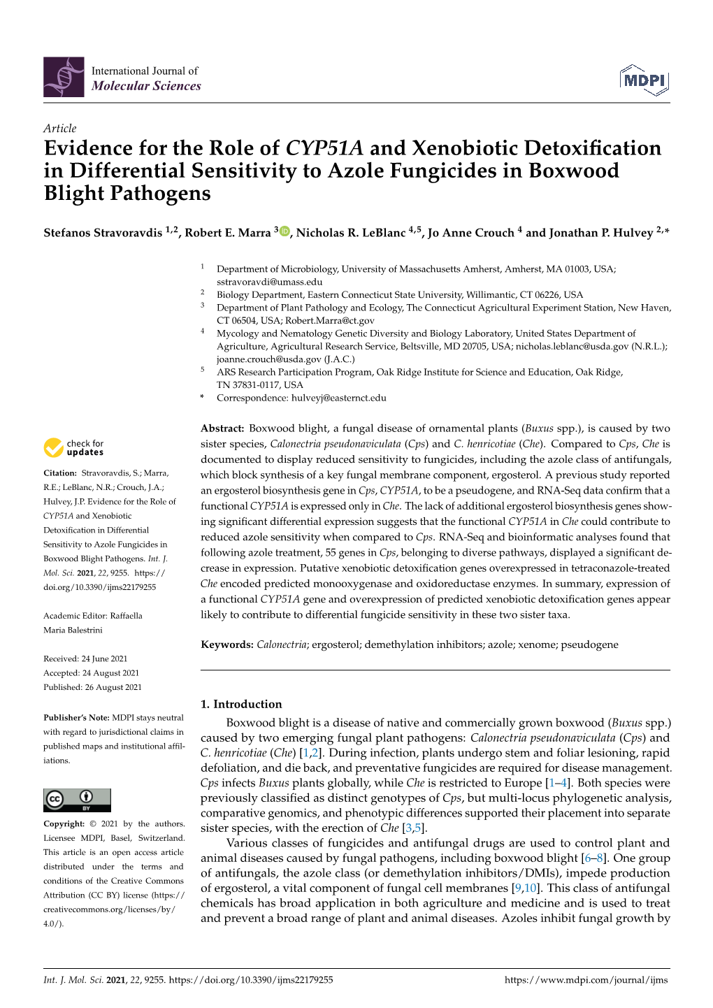 Evidence for the Role of CYP51A and Xenobiotic Detoxification In